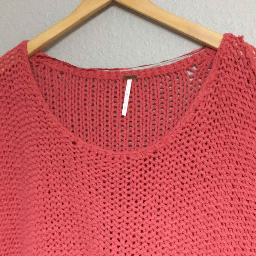 Free People Coral Open-Knit Scoop Neck Sweater
